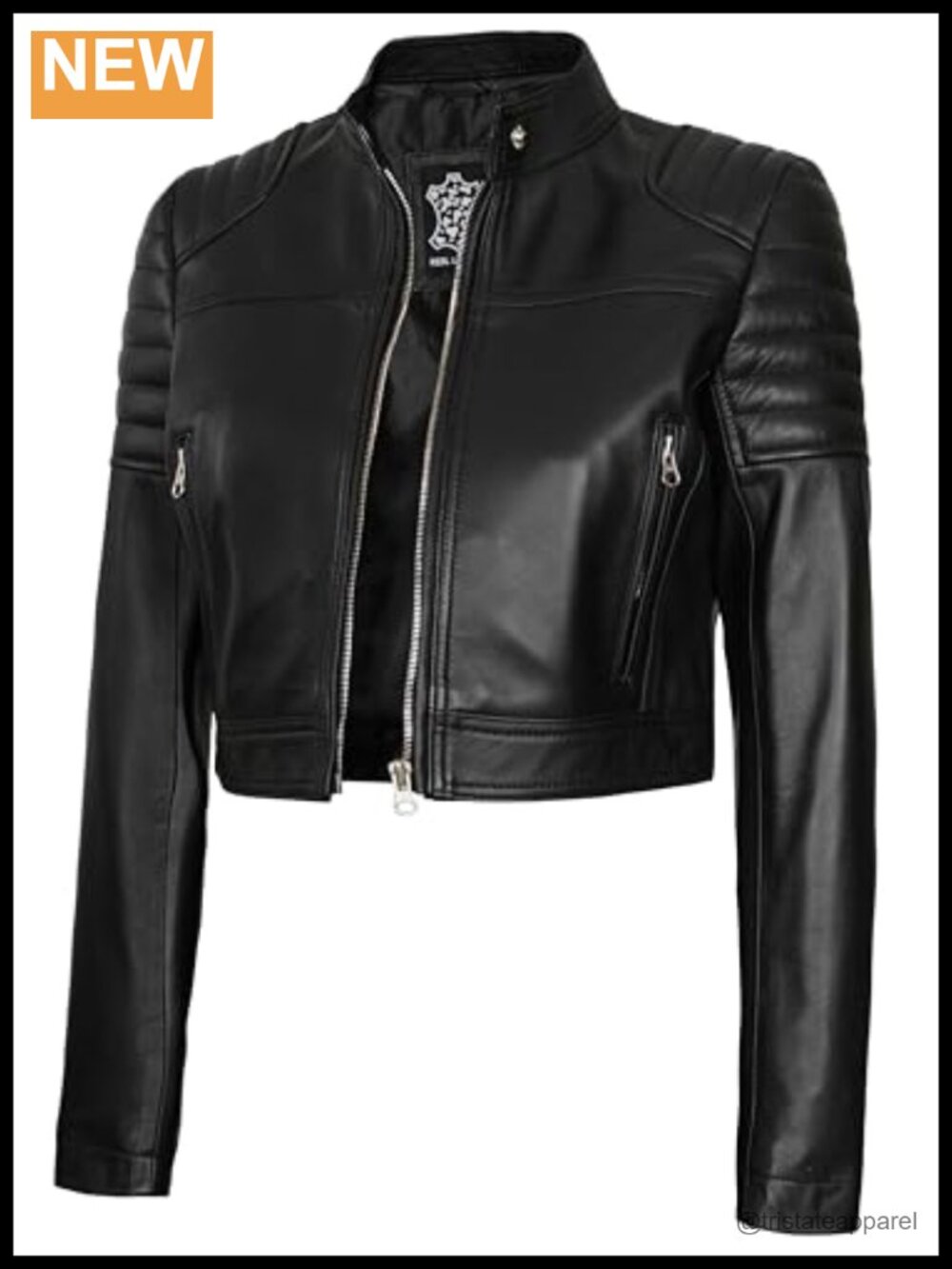 Cropped Real Lambskin Leather Jacket Women Zip Pockets Short Moto Coat
